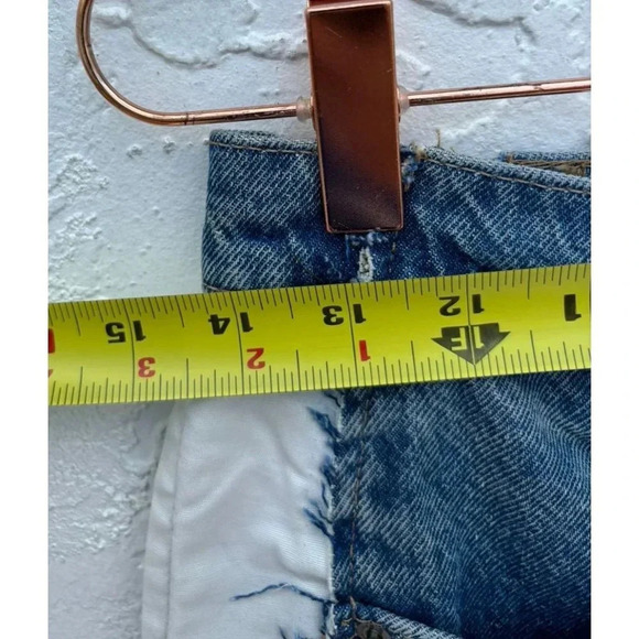 Zara Ruffled Womens Crop Straight Leg Button Fly Patchwork Denim Jeans Blue Sz 4 - Picture 9 of 13